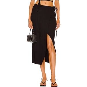 The Range Black Mass Ribbed Mid Length Wrap Slit Skirt
